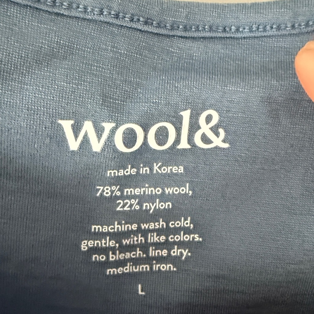 Wool& WoolAnd Rowena Merino Wool Swing Dress Long Sleeve Blue Women's Size L B02 - Picture 2 of 3